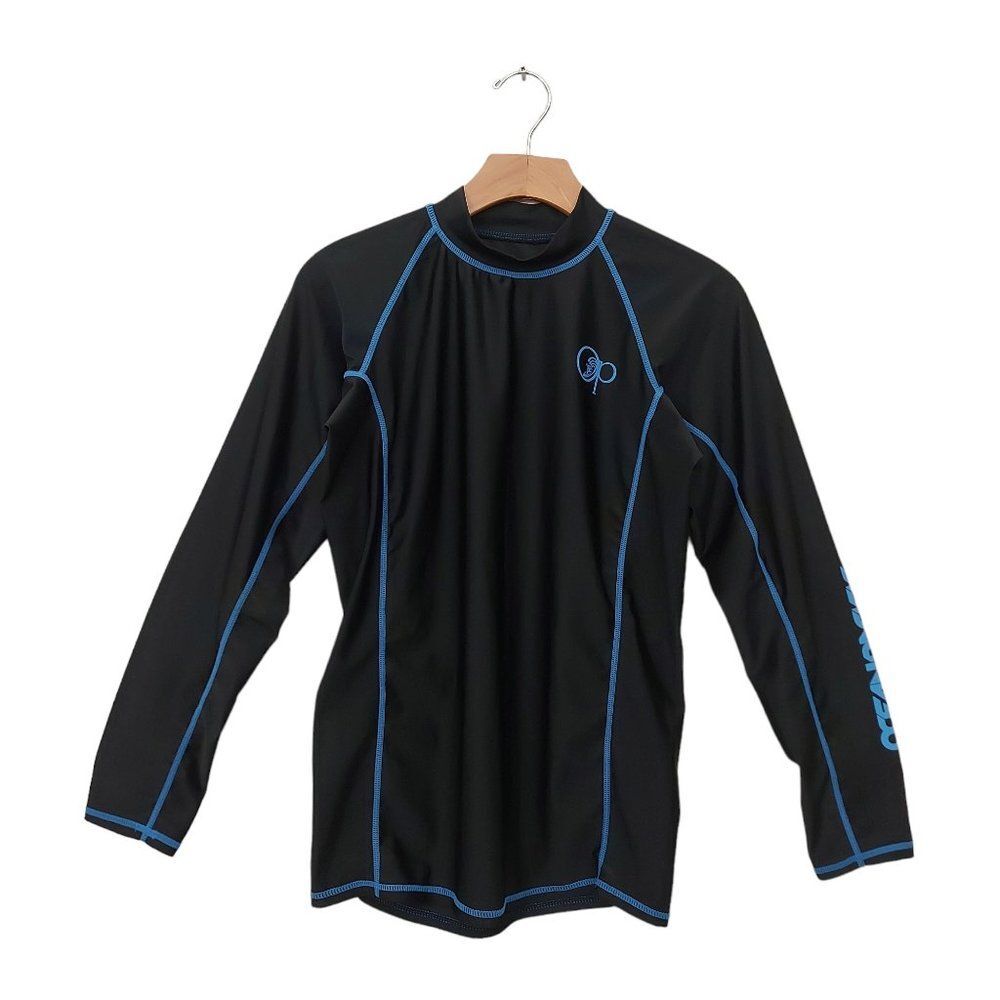 OP Ocean Pacific Rush Guard Youth XL Black Long Sleeve Lightweight Beach Summer